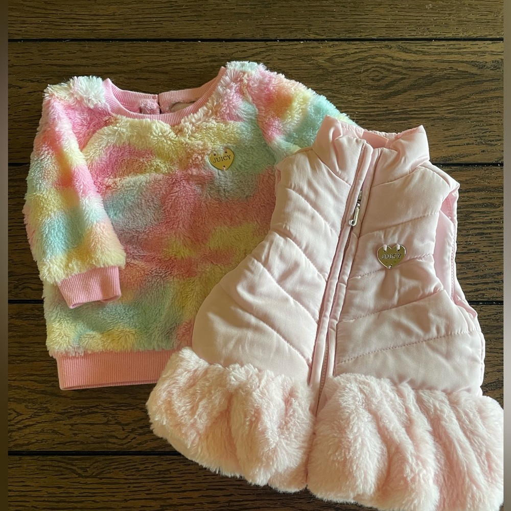 6-9 month pink juicy couture puffer vest and sweater bundle